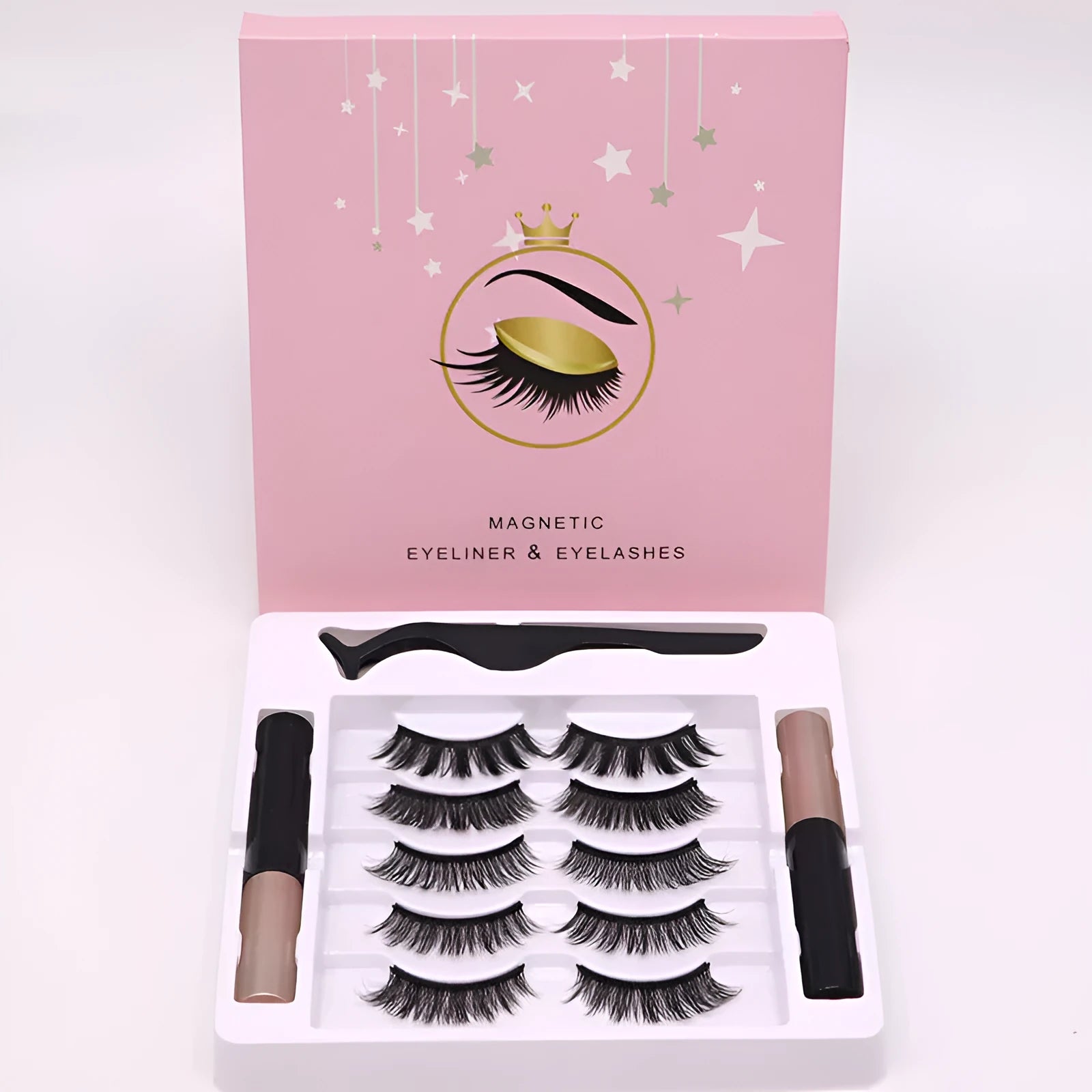 Magnetic eyelashes and eyeliner set with five pairs of false mink lashes