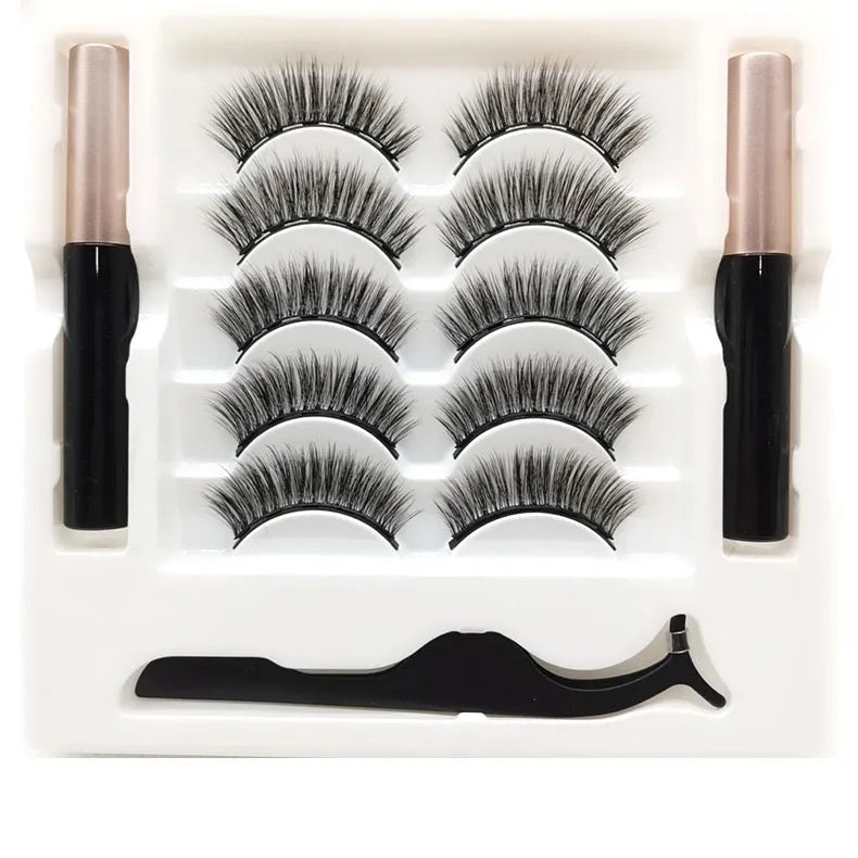 Magnetic eyelashes and eyeliner set with five pairs of false mink lashes