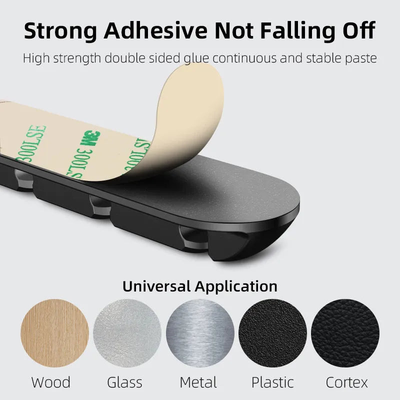 Black soft plastic magnetic charging base stand cable organiser for desktop use.