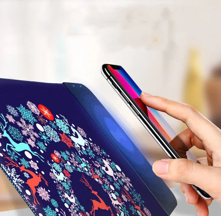 Wireless charging mouse pad with cartoon design, RGB lighting, and non-slip rubber base
