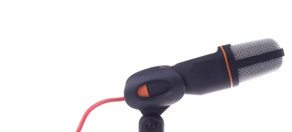 Black wired PC microphone with clip holder and 1.85m cable for chatting singing karaoke