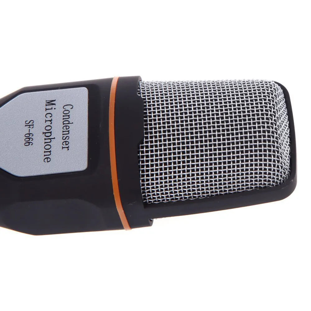 Black wired PC microphone with clip holder and 1.85m cable for chatting singing karaoke