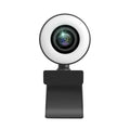 USB webcam with adjustable LED fill lights around lens and built-in microphone
