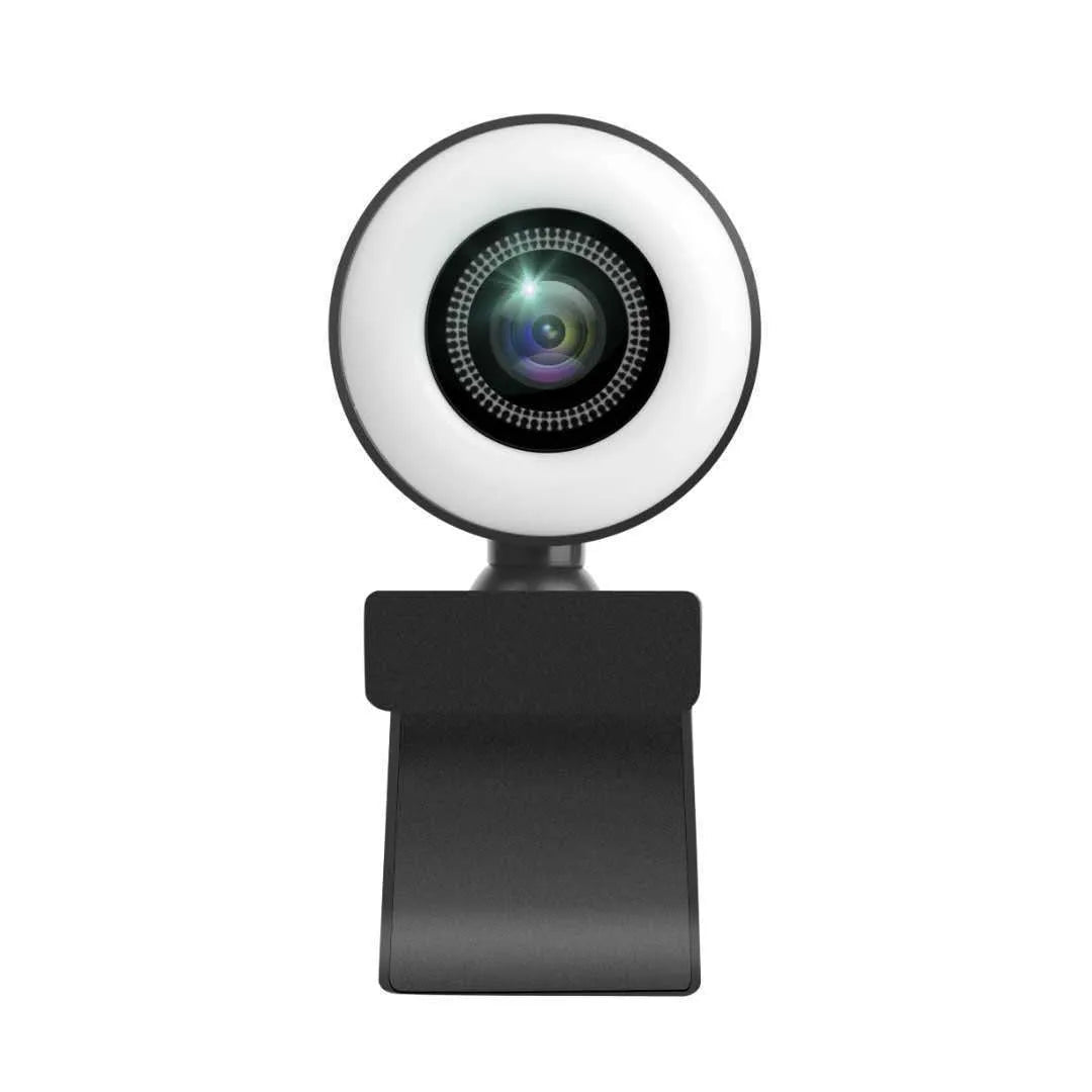 USB webcam with adjustable LED fill lights around lens and built-in microphone