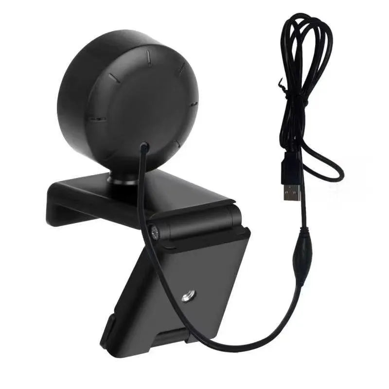 USB webcam with adjustable LED fill lights around lens and built-in microphone