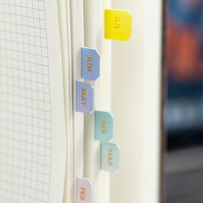 Ten sheets of Yunmu Groceries gradient Morandi label stickers in four colour options with bookmarks.
