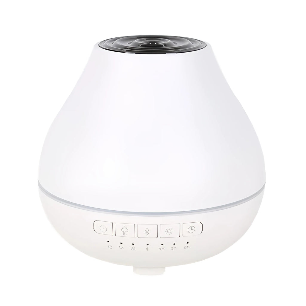 White round Bluetooth humidifier with aroma diffuser and night light functions