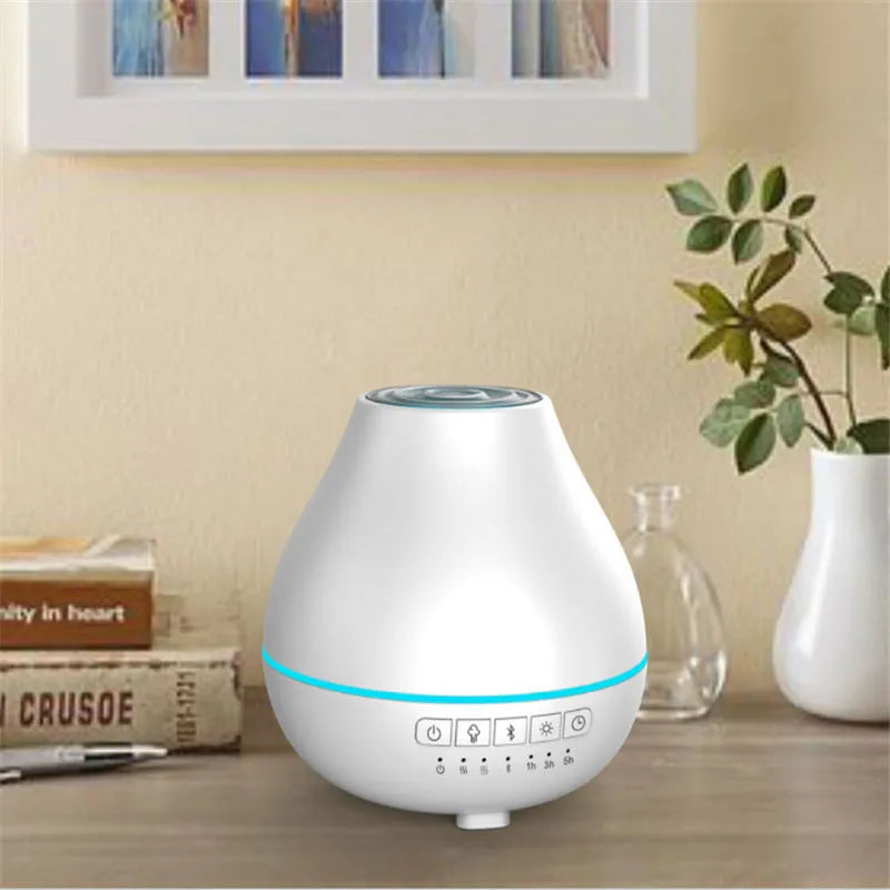 White round Bluetooth humidifier with aroma diffuser and night light functions