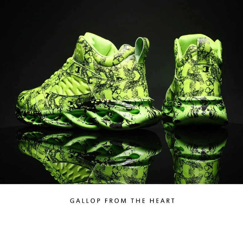 Men's high-top basketball shoes with camouflage pattern in black, green, red or white