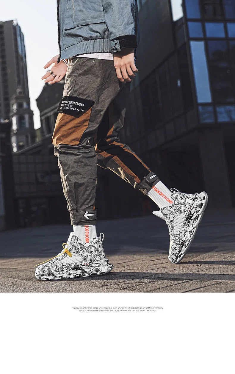 Men's high-top basketball shoes with camouflage pattern in black, green, red or white