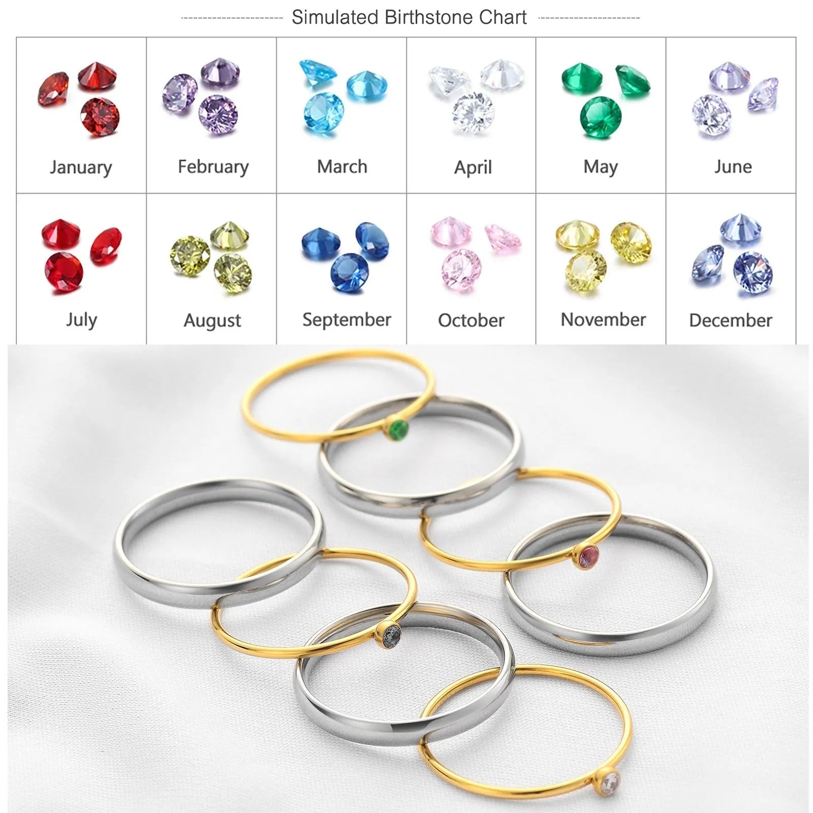 Geometric titanium steel ring with superimposed December birthstones and engraved detail.