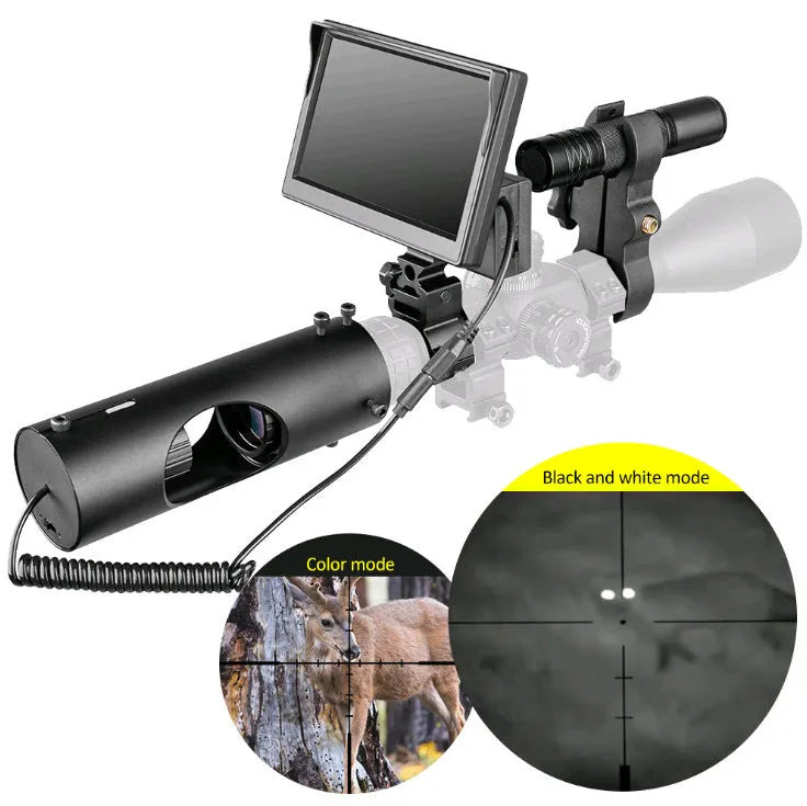 Black digital night vision goggles with 5 inch LCD display and objective lenses