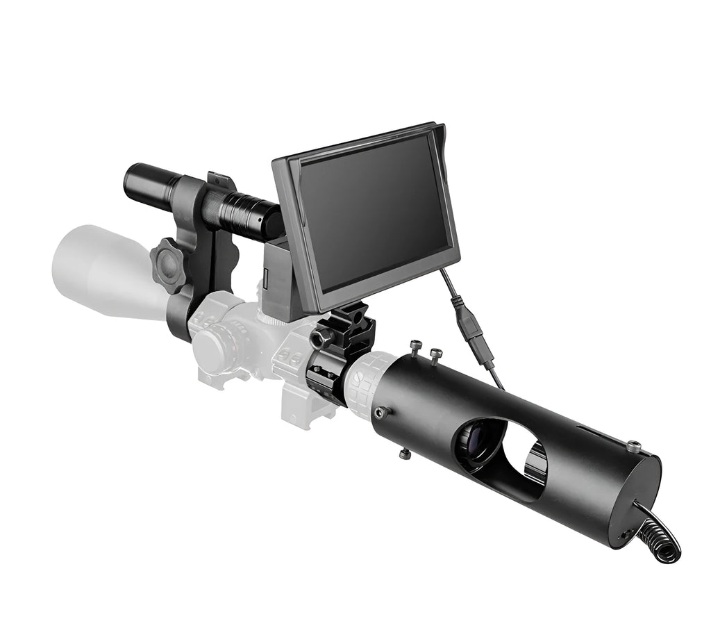 Black digital night vision goggles with 5 inch LCD display and objective lenses