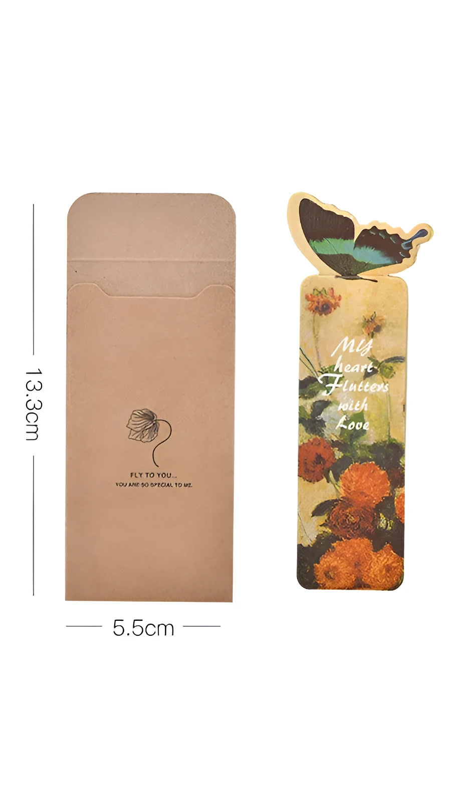 Fun Dream butterfly paper bookmark with Japanese Korean cute design, 13.5 cm by 5.5 cm.