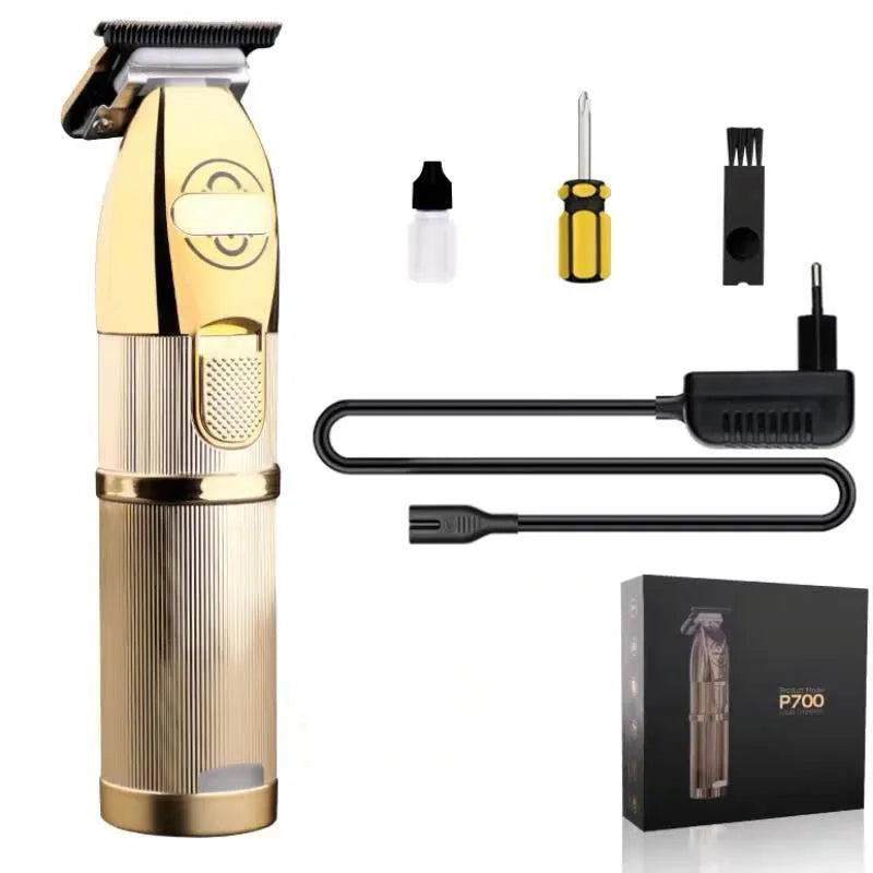 Gold cordless hair clipper three-piece set with charging base and 220V US plug