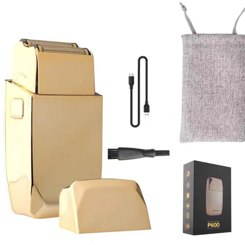 Gold cordless hair clipper three-piece set with charging base and 220V US plug