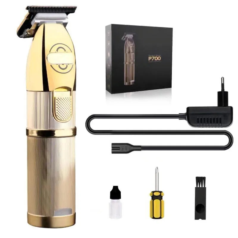Gold cordless hair clipper three-piece set with charging base and 220V US plug