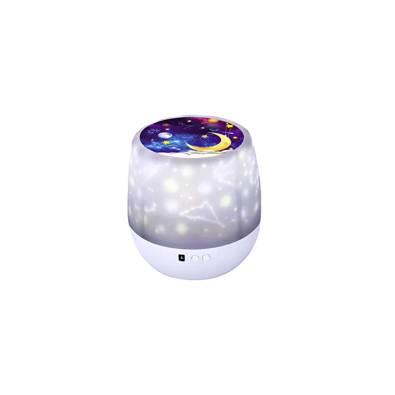 Pruixin rotating projector night light showing star pattern projection on a bedroom wall
