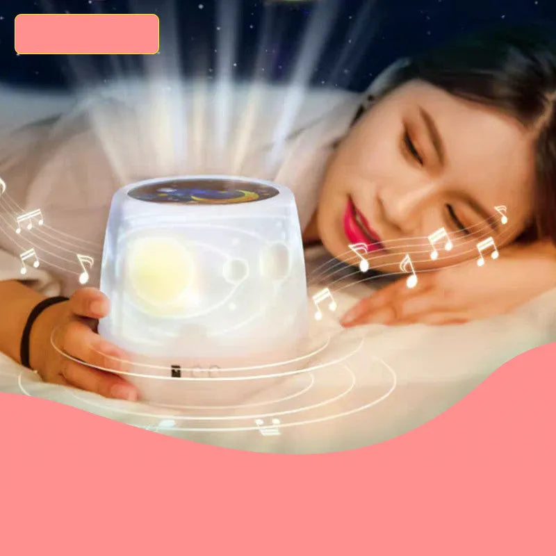 Pruixin rotating projector night light showing star pattern projection on a bedroom wall