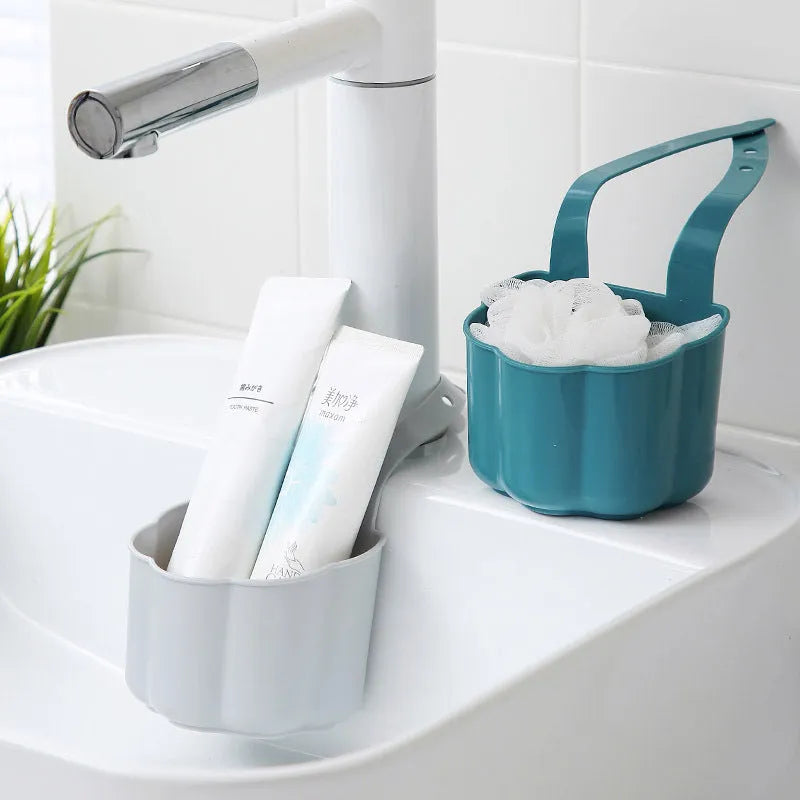 Blue plastic sink drain basket with Nordic style design measuring 20cm length