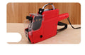 Manual supermarket price coding machine in blue, red, or yellow colours with ink roller