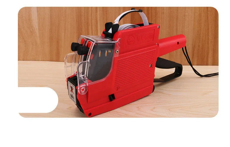 Manual supermarket price coding machine in blue, red, or yellow colours with ink roller