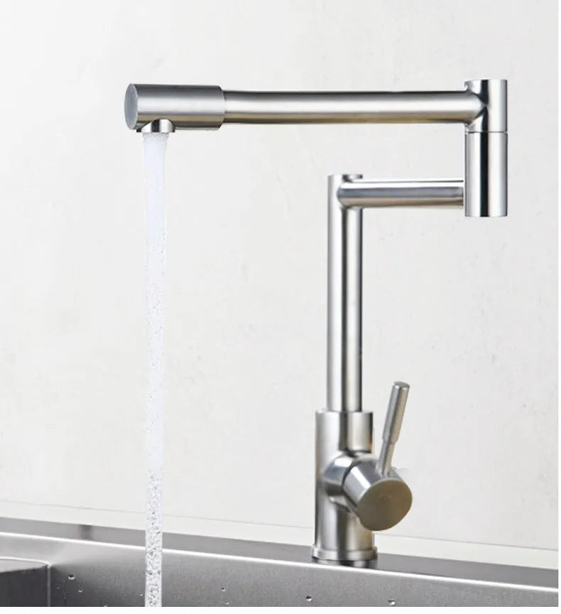Silver stainless steel dual-open hot and cold 360-degree rotating kitchen mixer tap