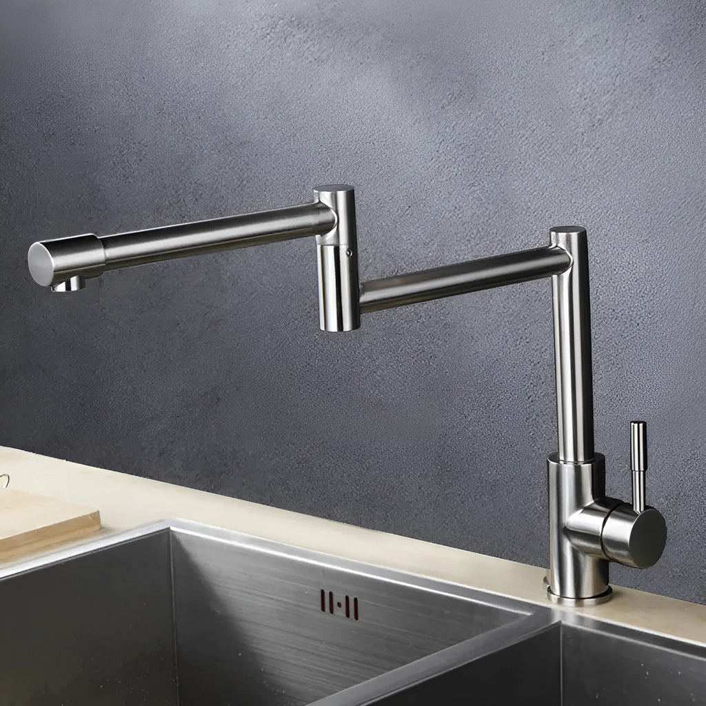Silver stainless steel dual-open hot and cold 360-degree rotating kitchen mixer tap