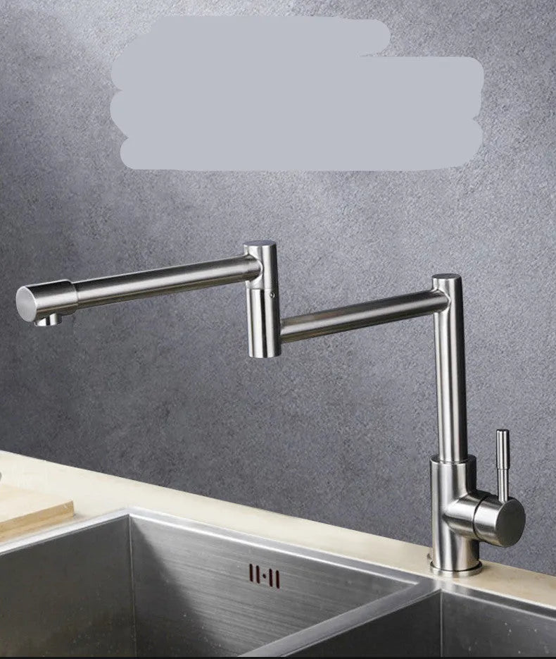 Silver stainless steel dual-open hot and cold 360-degree rotating kitchen mixer tap