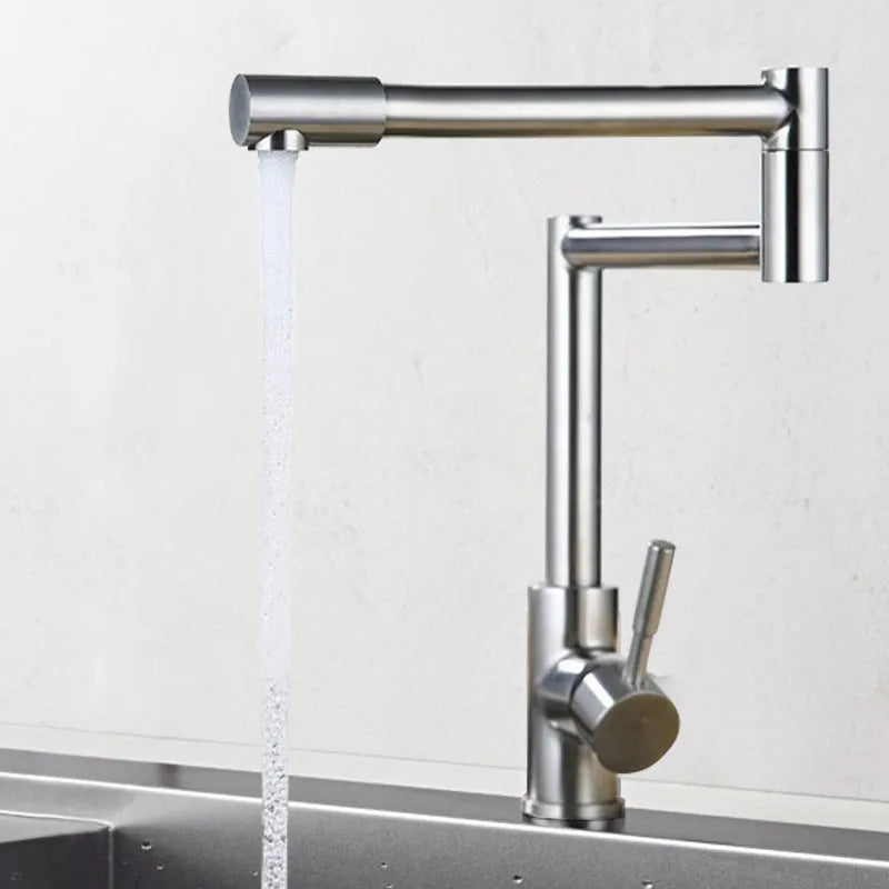 Silver stainless steel dual-open hot and cold 360-degree rotating kitchen mixer tap