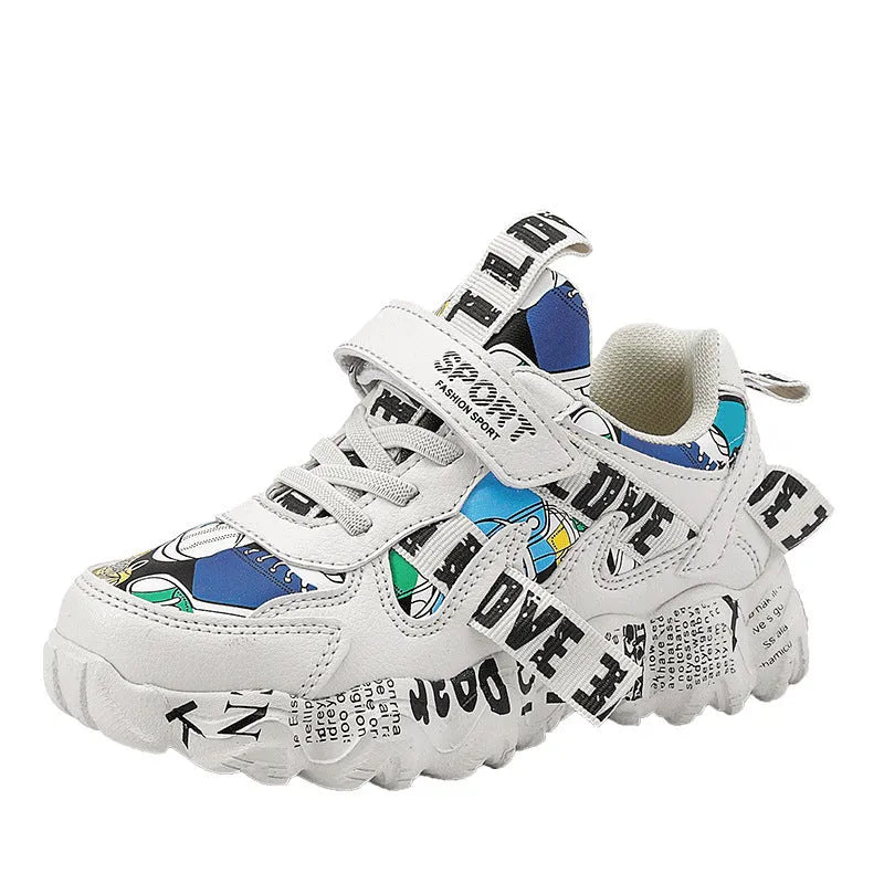 Children's blue and white velcro sports sneakers with rubber soles