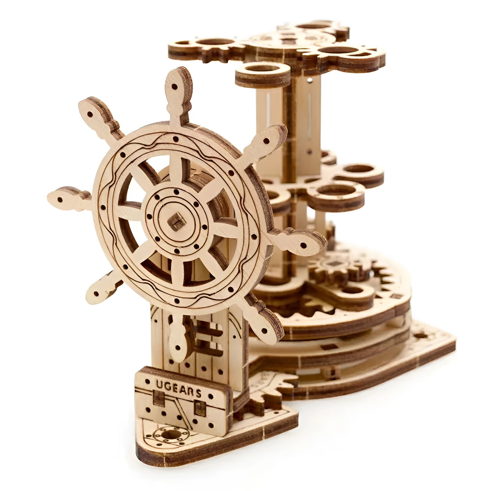 Ukrainian wooden rotating pen holder model kit with steering wheel mechanism