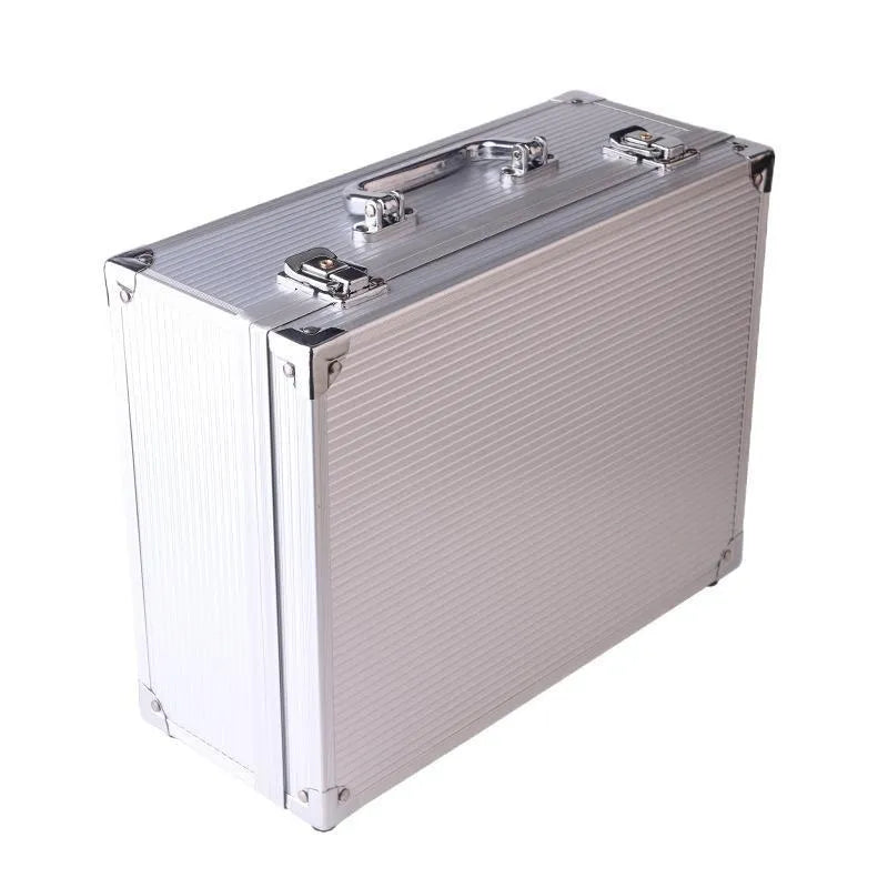 Black aluminium tattoo equipment storage box showing interior for tattoo machine and needle storage
