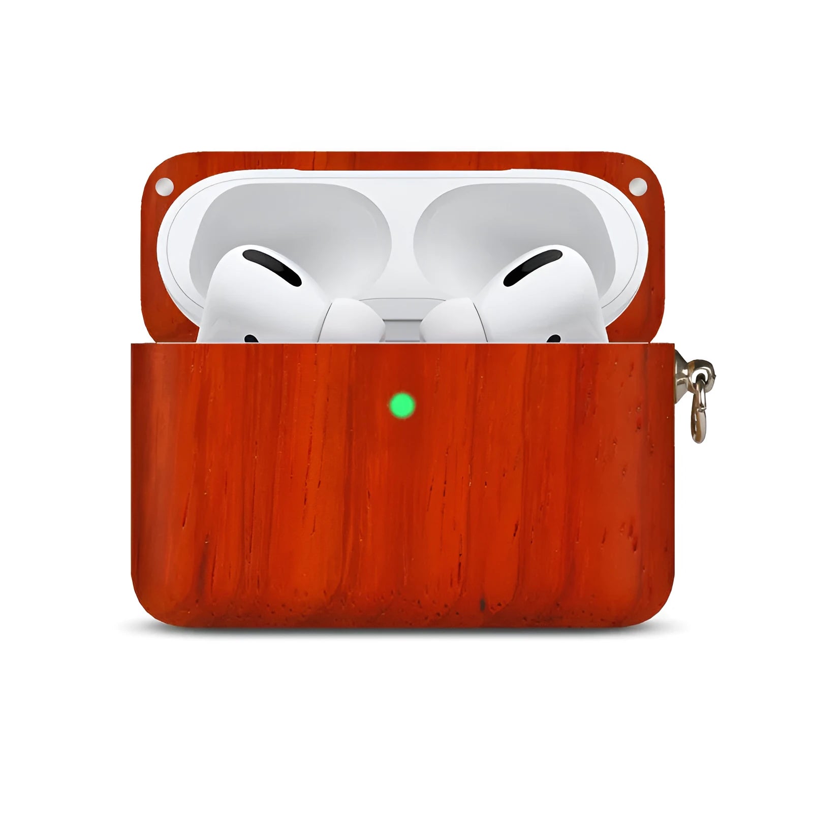 Solid wood Bluetooth earphone sleeve case for Apple AirPods in a natural wood finish.