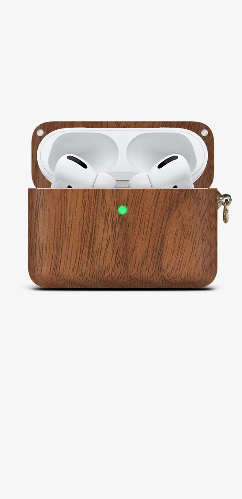 Solid wood Bluetooth earphone sleeve case for Apple AirPods in a natural wood finish.
