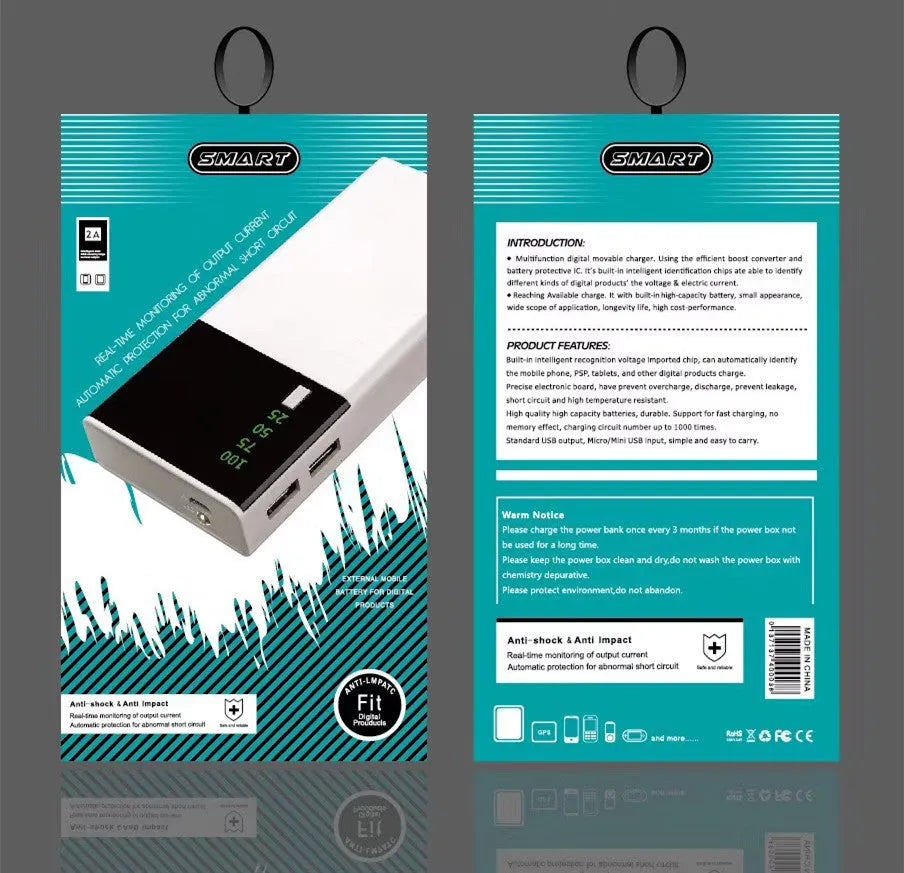 Black rice 20000mAh power bank portable charger with compact 135x60x20mm size