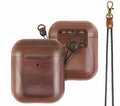 Bluetooth Headset Box Protective Wooden Sleeve for Apple Airpods Second and Third Generation Protective Case with Leather Hand Strap Walnut or Maple Finish Compatible with iPhone Models