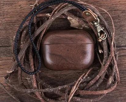 Bluetooth Headset Box Protective Wooden Sleeve for Apple Airpods Second and Third Generation Protective Case with Leather Hand Strap Walnut or Maple Finish Compatible with iPhone Models