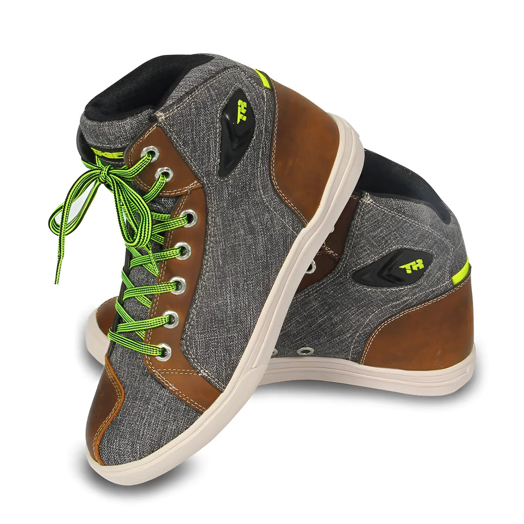 Black motorcycle riding shoes with casual short boot design showing anti-fall protection features