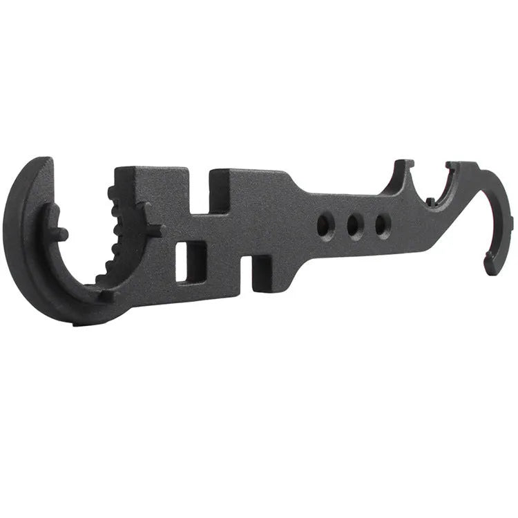 Black multi-function combination wrench for AR15 and M4 rifle maintenance