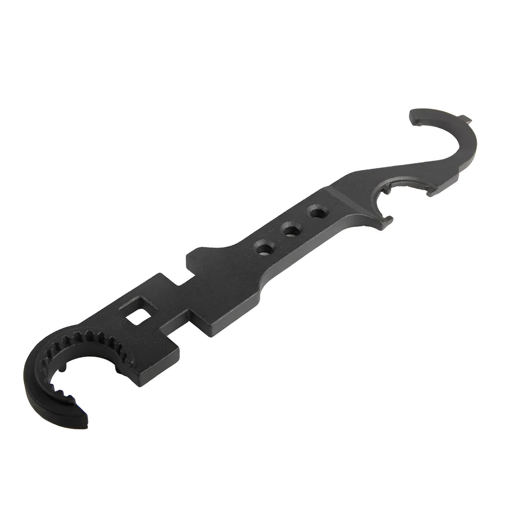 Black multi-function combination wrench for AR15 and M4 rifle maintenance
