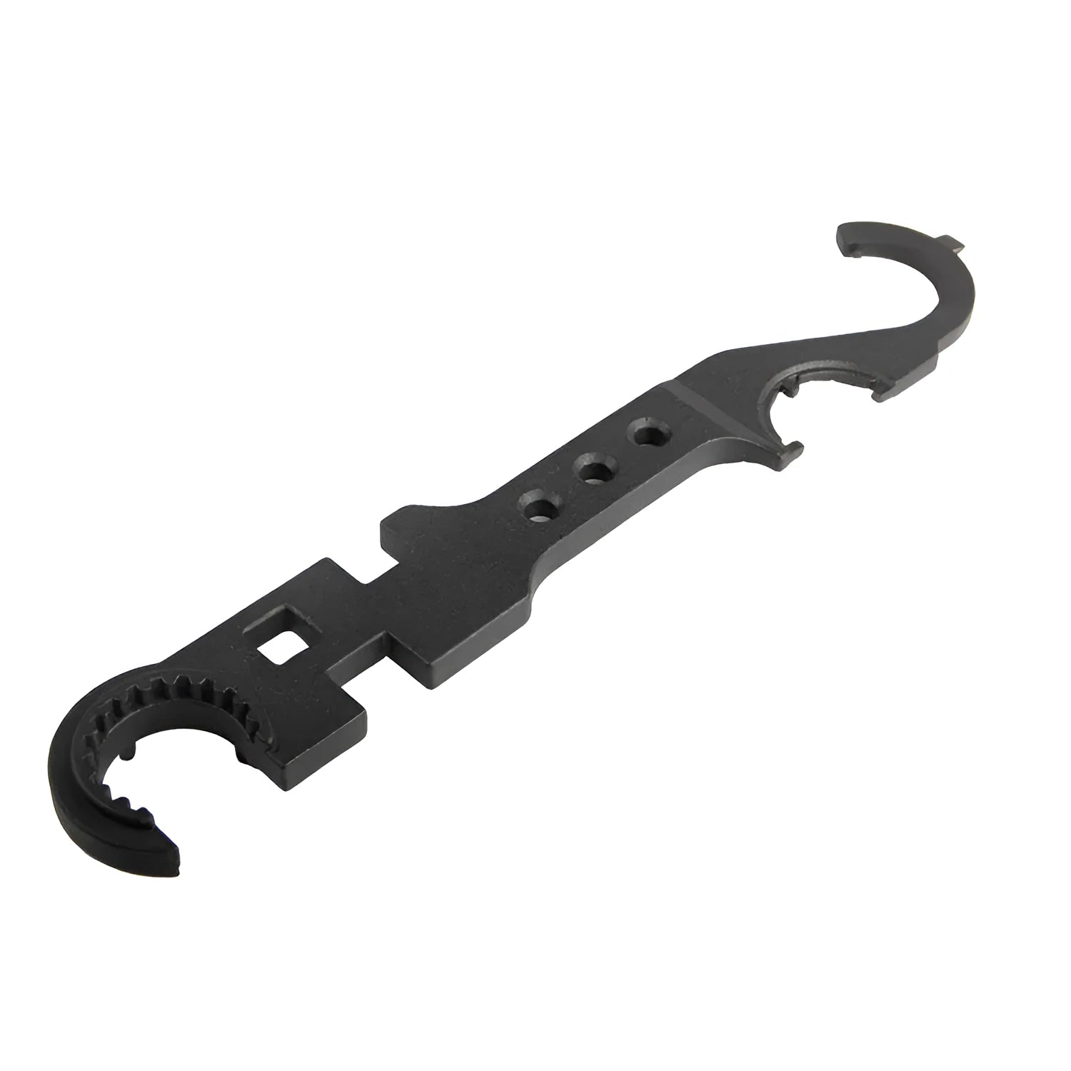 Black multi-function combination wrench for AR15 and M4 rifle maintenance