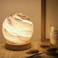 Nordic style heart-shaped bedside table lamp with USB cable and glass shade in multiple colour options