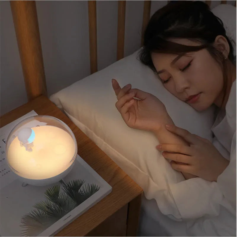 USB cartoon night light LED lamp in blue or white plastic with button switch for bedroom desk use