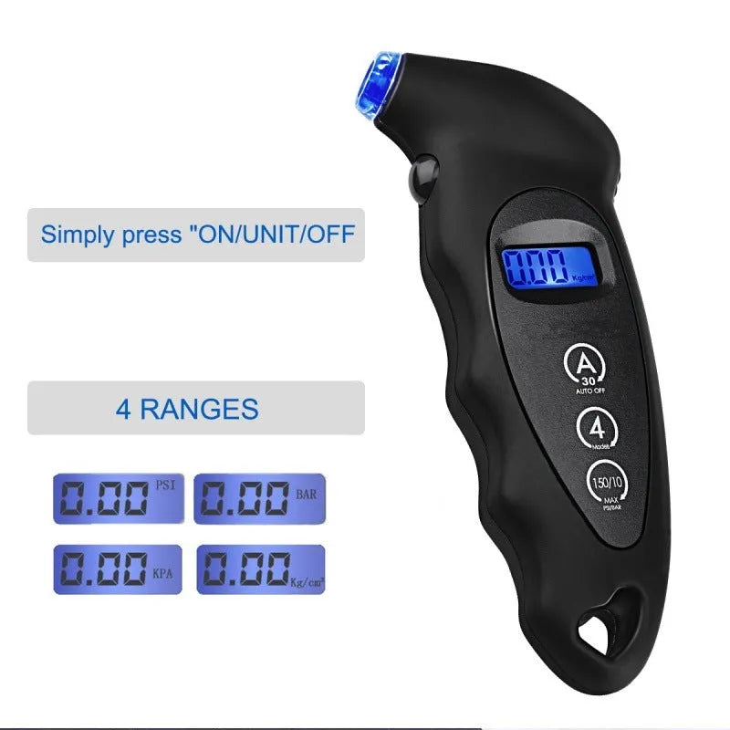 Kuiying high-precision digital tyre pressure gauge with backlit LCD display in black colour