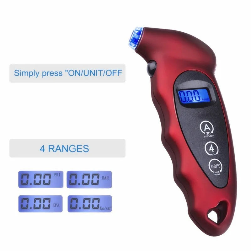 Kuiying high-precision digital tyre pressure gauge with backlit LCD display in black colour