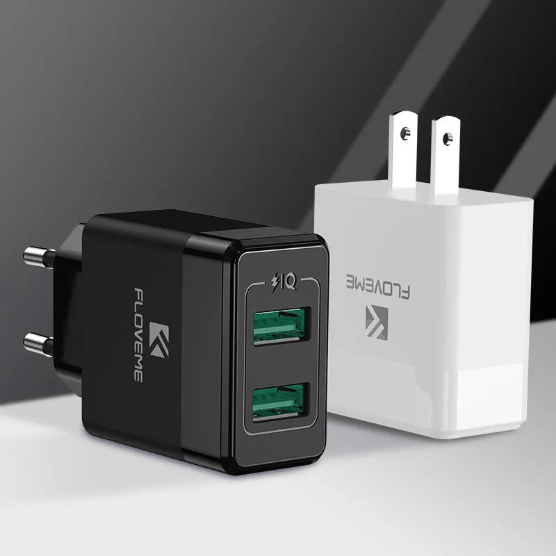 Black and white European American standard USB travel fast charger for mobile phones