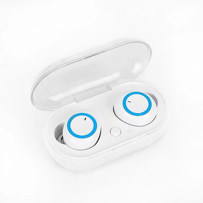 Black and red TWS wireless Bluetooth earbuds with earplug type design placed next to their charging case.