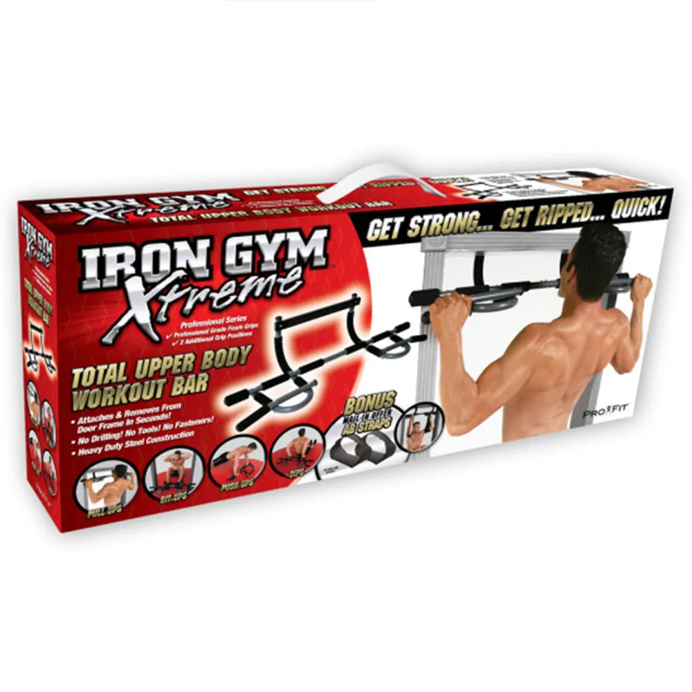 Black adjustable indoor pull-up bar with steel construction mounted on wall