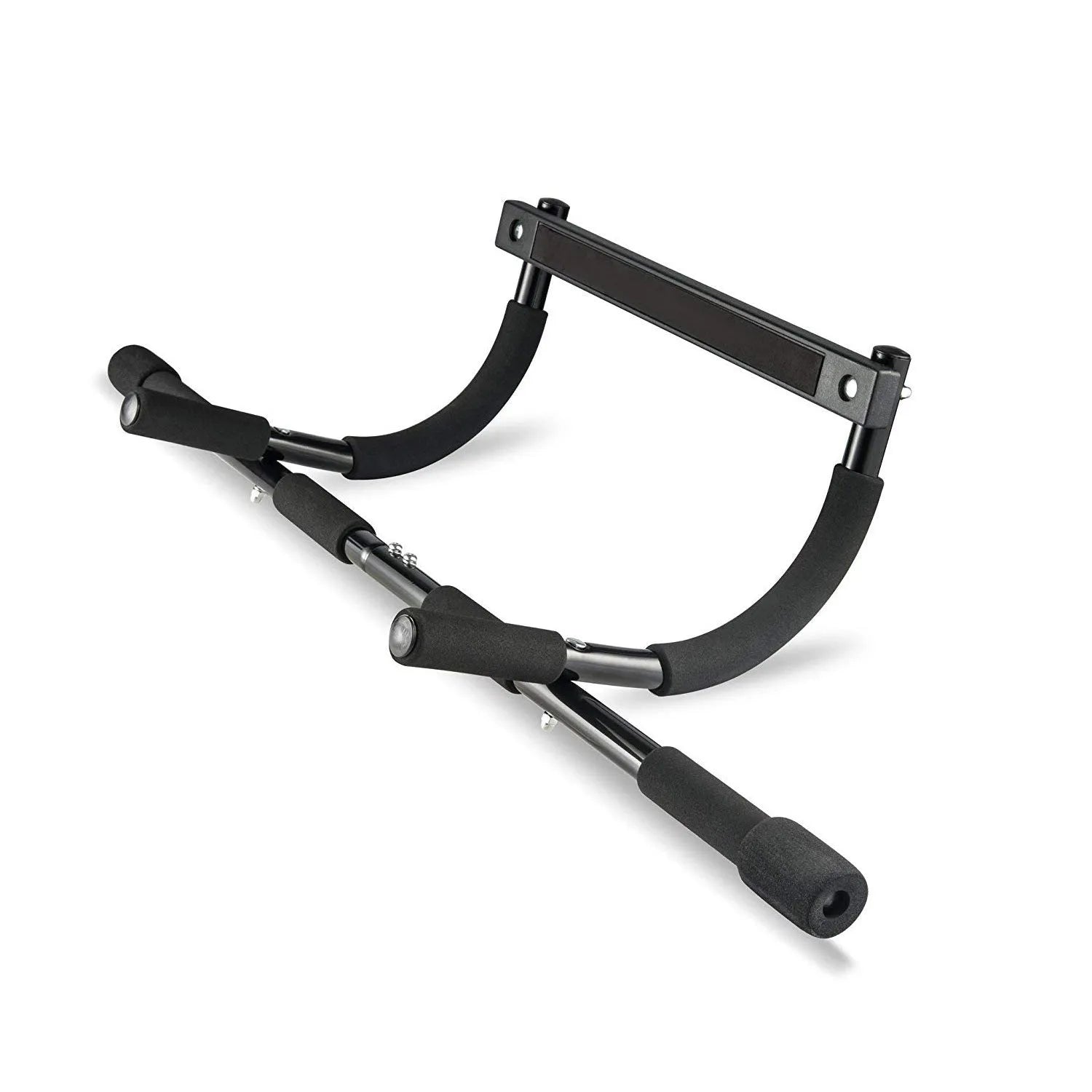 Black adjustable indoor pull-up bar with steel construction mounted on wall